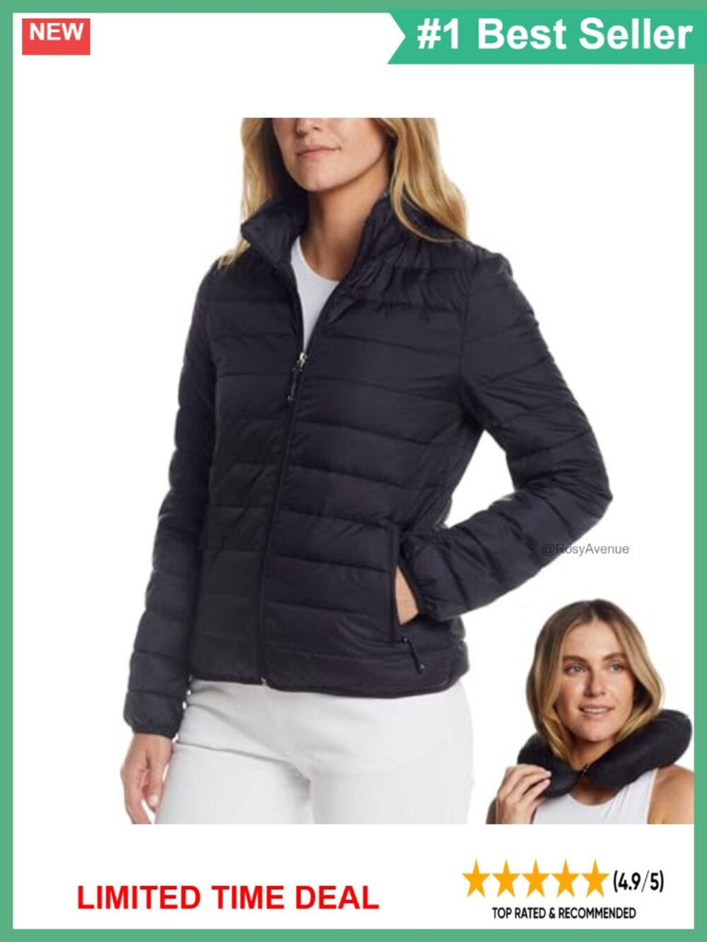 Womens Lightweight Puffer Jacket Packable Travel Pillow Water Resistant